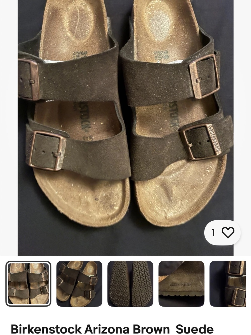 Birkenstock Unisex Arizona Suede Sandals - Sz.9 Dark Brown